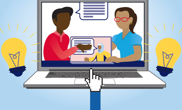Student with a laptop on a video conference